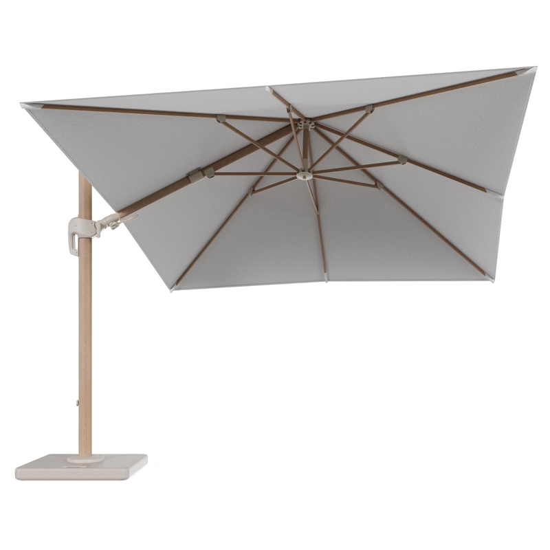 Rufina zweefparasol tiltfunctie in houtlook aluminium en parasoldoek in All Weather Solica Ego Birch - L1 300 x L2 300 cm met parasolvoet Lapido 120 kg
