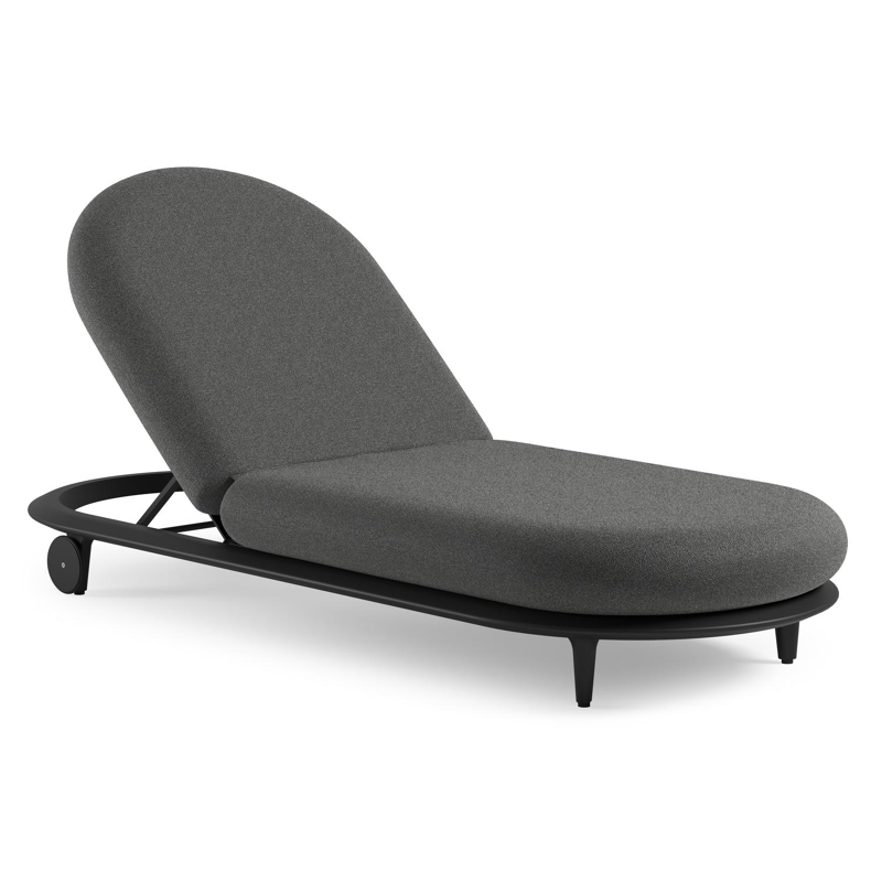 Chaise longue réglable Bomero en aluminium noir avec catania black all weather cosytica coussin