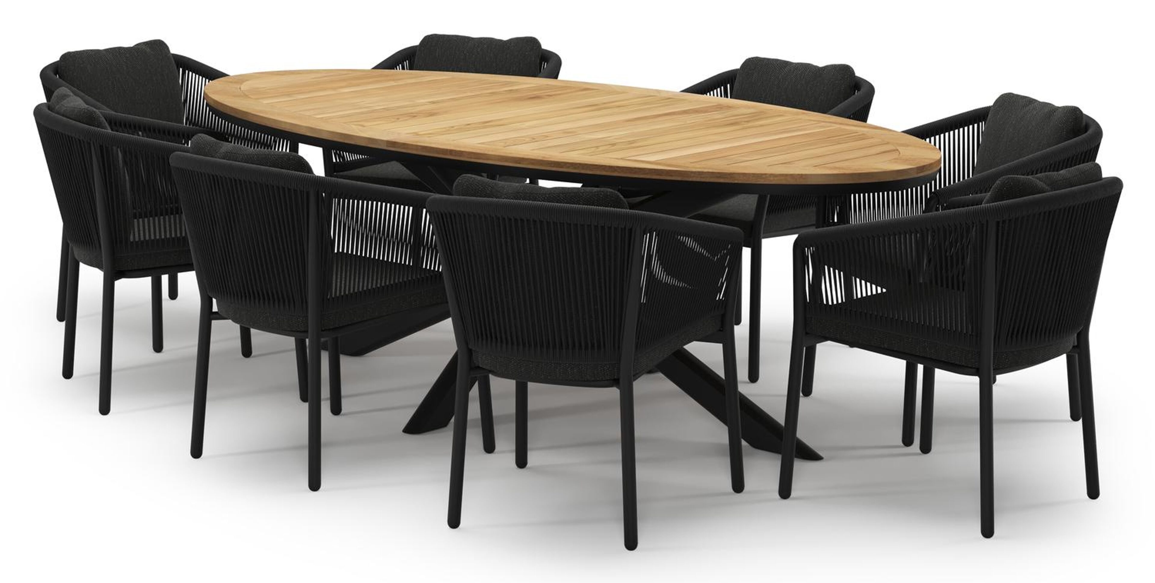 Ensemble de jardin Pamplona en aluminium noir et sintered stone natural finish avec 8 chaises de jardin Gerona