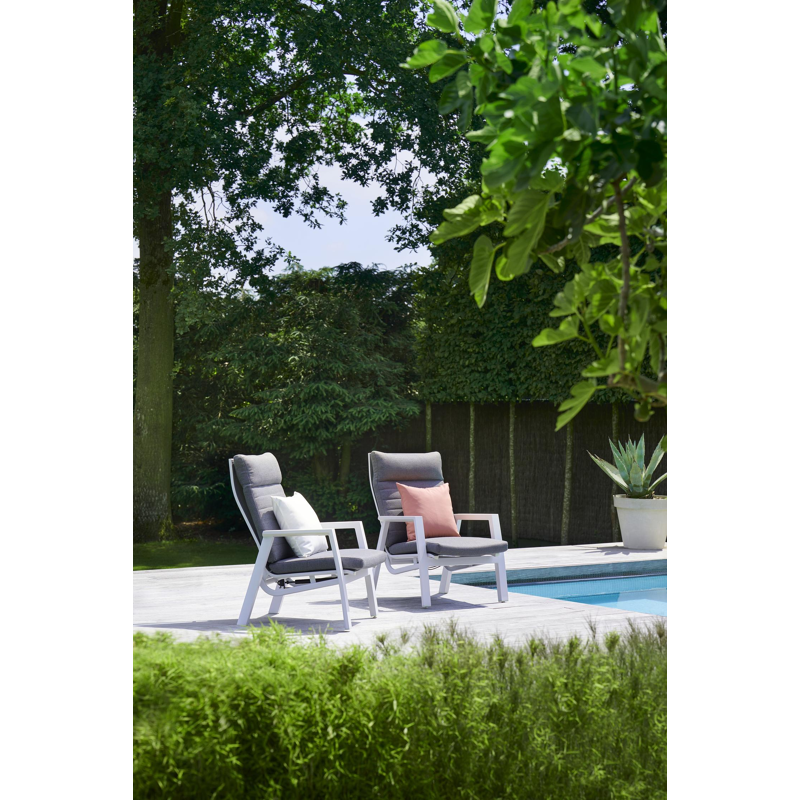 Ensemble de salon de balcon Prato en aluminium blanc avec coussins en weather+ textilène gris