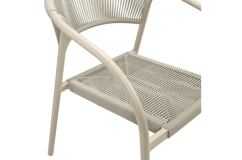 Melo stapelbare tuinstoel in beige aluminium en beige gedraaide ronde wicker