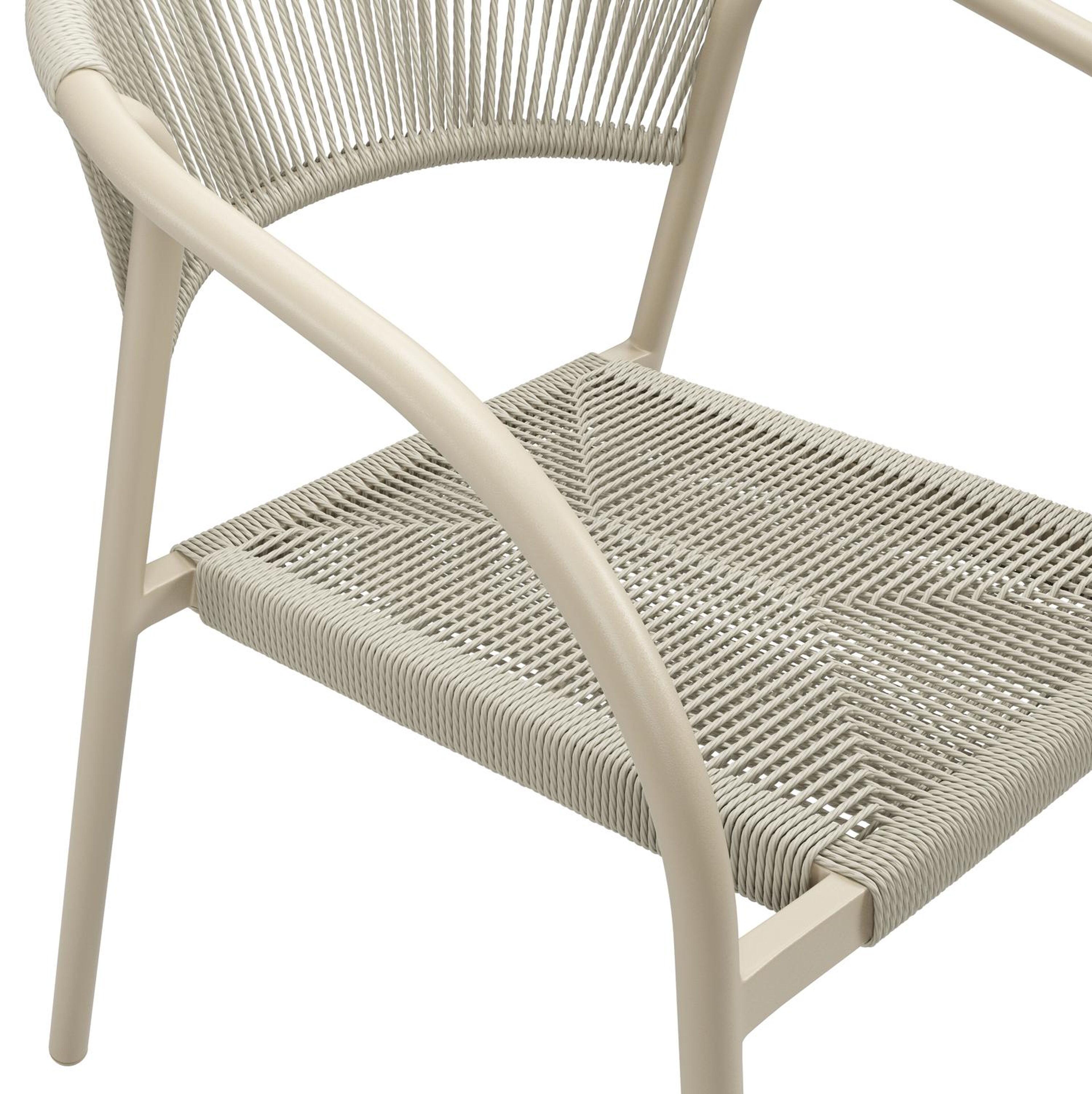 Calzo tuinset in beige aluminium en beige sintered stone met 6 stapelbare Melo tuinstoelen