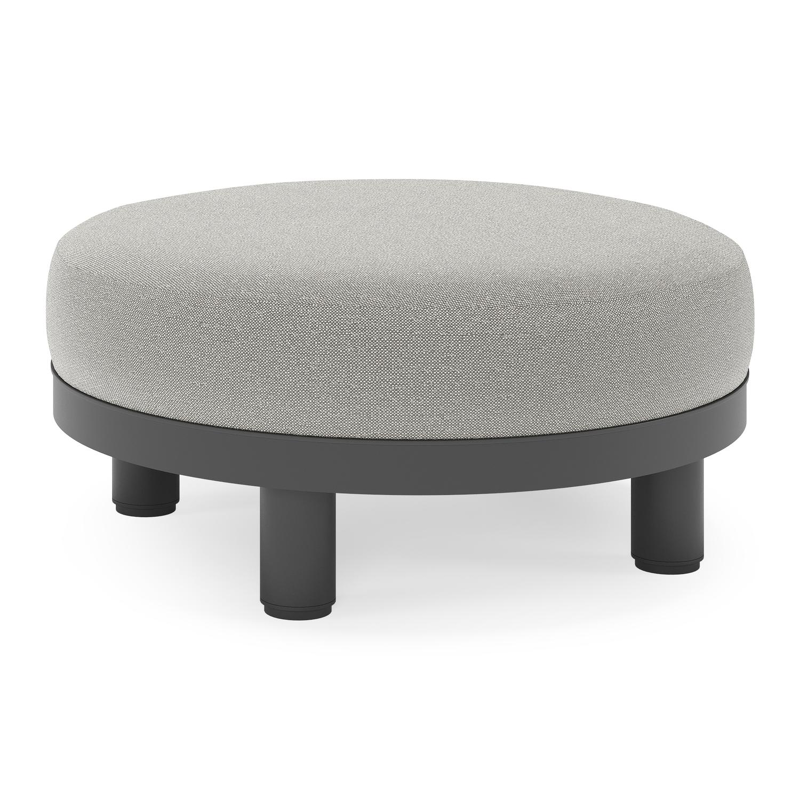 Salon de jardin pouf Donato en aluminium noir et coussins en all Weather Sunbrella® Luxe Savane Zinc