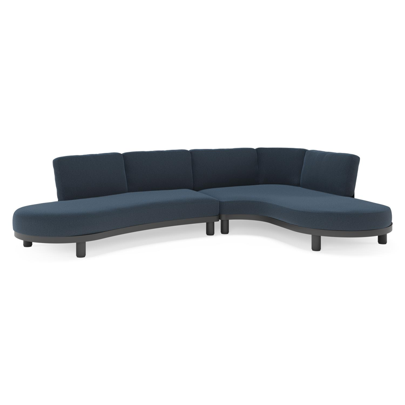 Donato loungehoek in zwart aluminium met all weather sunbrella® luxe Heritage Indigo kussen