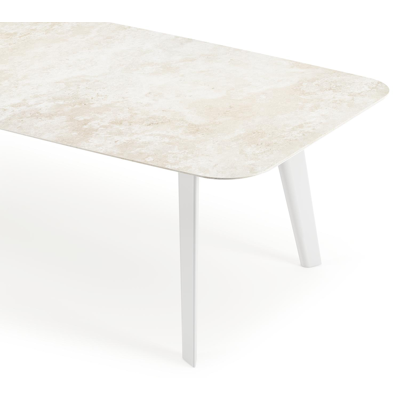 Lacirma tuintafel bootvorm in wit aluminium en volkeramiek Rapolano L 315 x B 115 cm