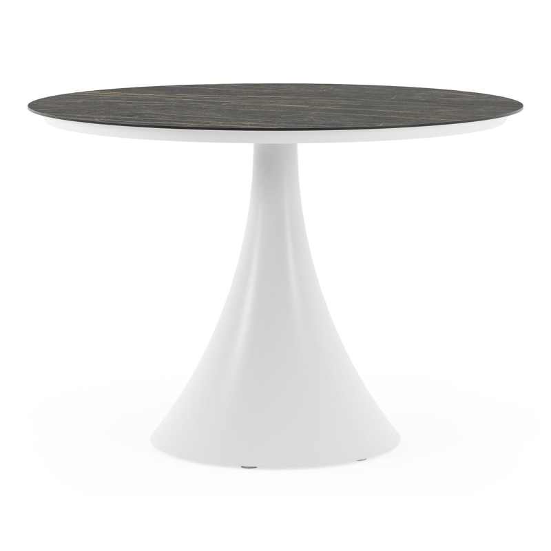 Table de jardin Fano ronde en aluminium blanc et céramique pleine Black Obsession - Diam. 110 x Haut. 75 cm