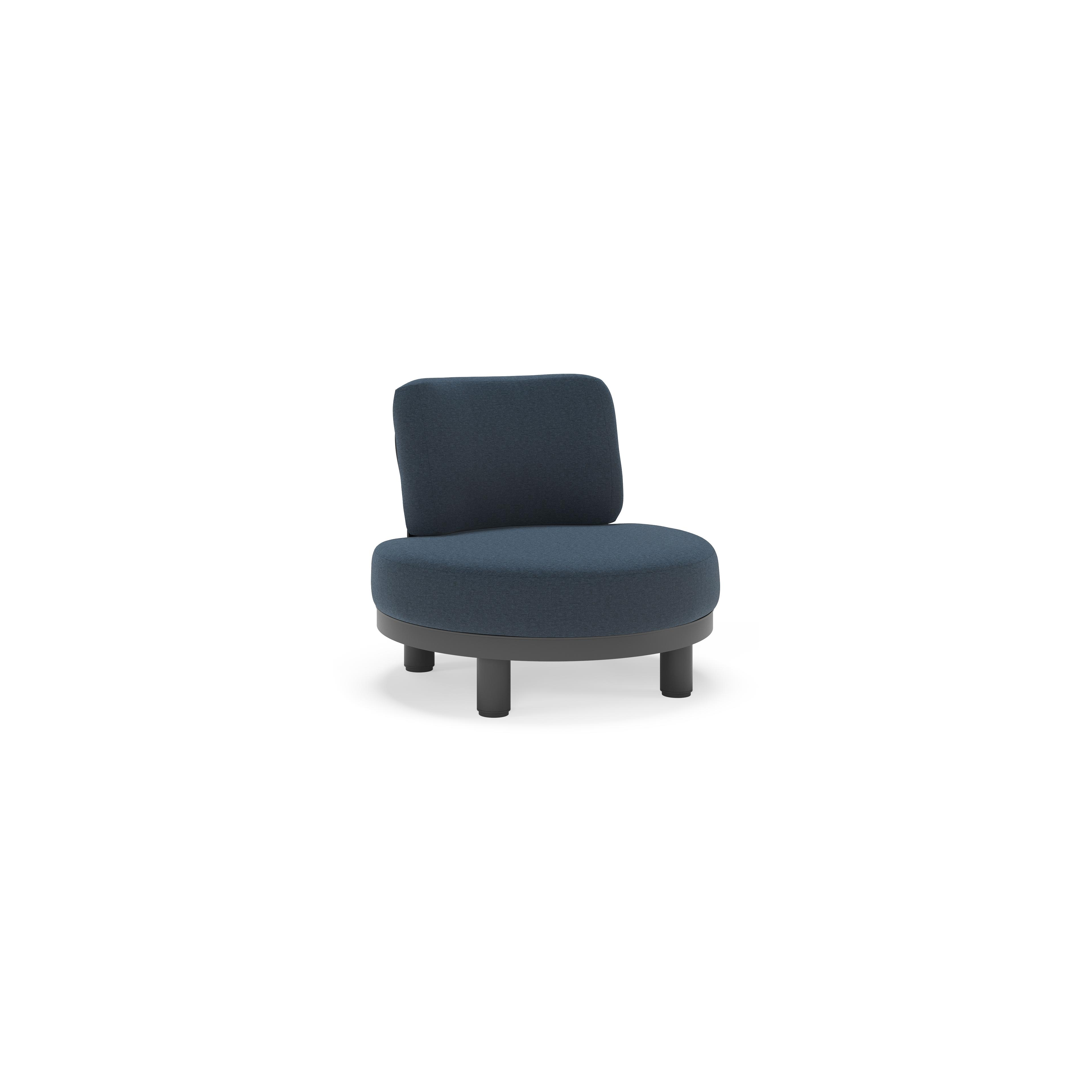 Donato loungestoel in zwart aluminium met All Weather Sunbrella® luxe Heritage Indigo kussen