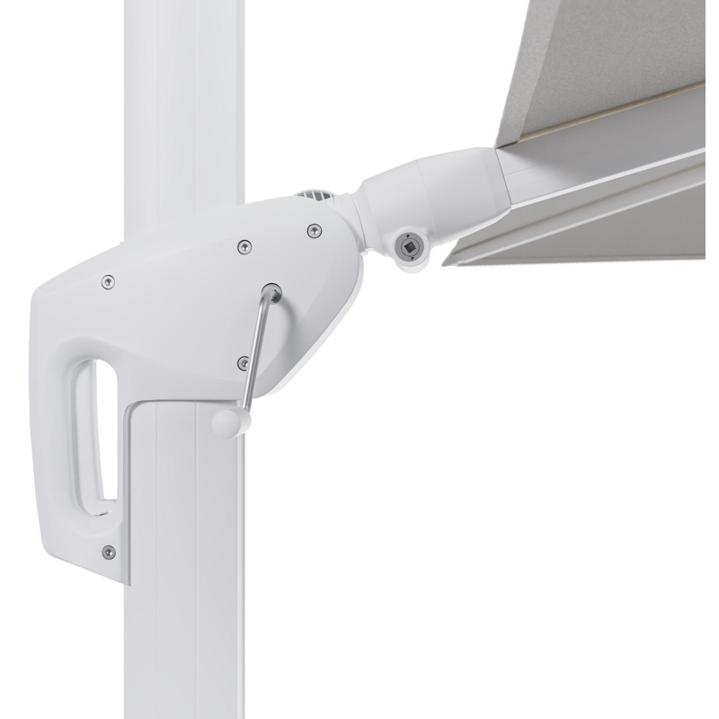 Minore zweefparasol tiltfunctie in wit aluminium en parasoldoek in All Weather Sunbrella® Luxe Soul Optik - L1 280 x L2: 370 cm (zonder voet) (zonder voet)