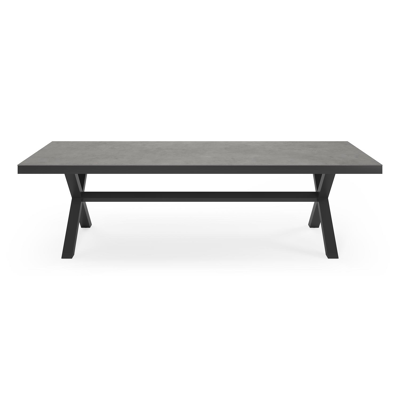 Reza tuinset in zwart aluminium en grijs volkeramiek tafelblad met 8 Puglia tuinstoelen