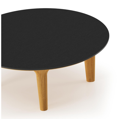 Table de basse Bomero ronde en teck et céramique pleine Nero Black - Diam. 85 x Haut. 25 cm