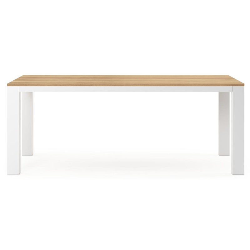 Nano tuintafel in wit aluminium en teak - L 200 x B 100 x H 75 cm