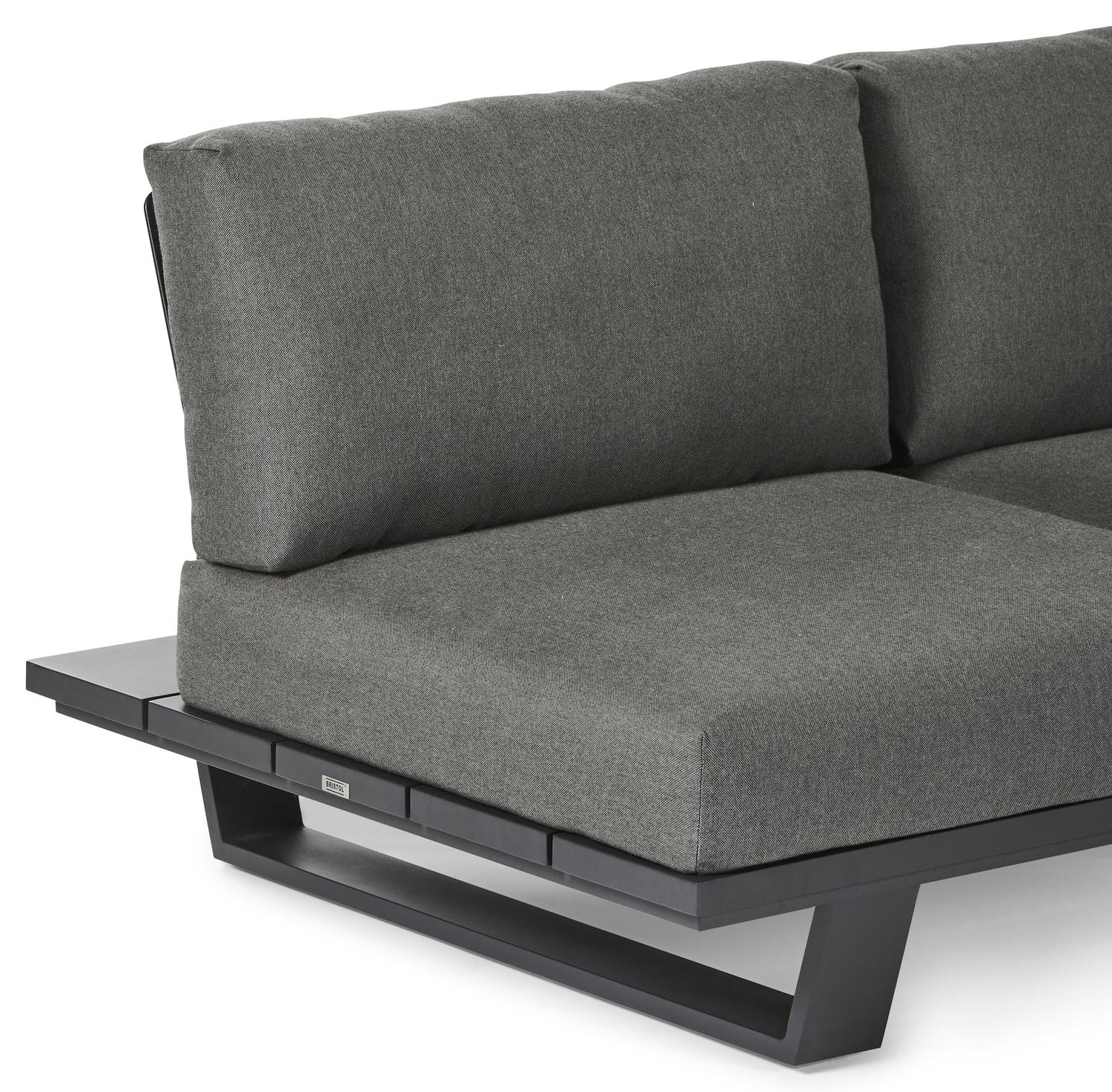 Pagino loungehoek in zwart aluminium met natte dark taupe all weather sunbrella® luxe kussens