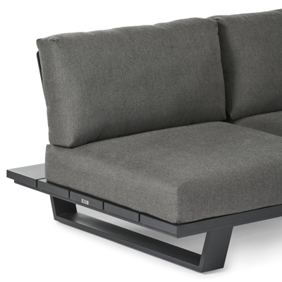 Pagino loungehoek in zwart aluminium met natte dark taupe all weather sunbrella® luxe kussens