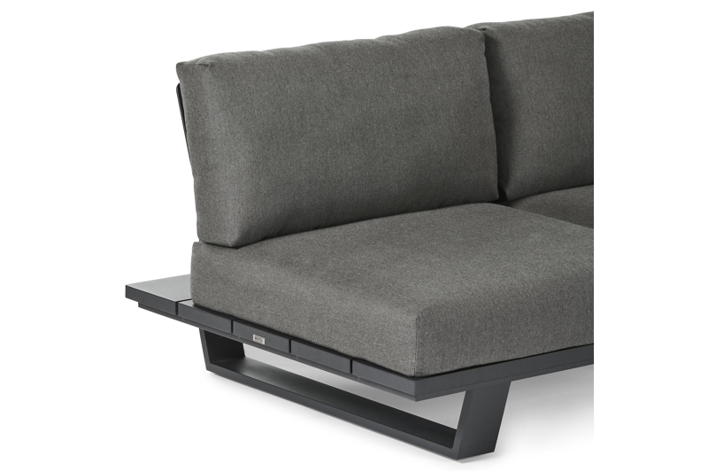 Pagino loungehoek in zwart aluminium met natte dark taupe all weather sunbrella® luxe kussens