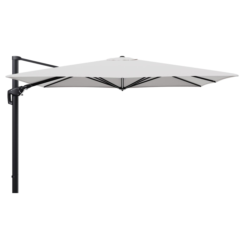Parasol pendant Minore avec fonction tilt en aluminium noir et toile de parasol en All Weather Solica Ego Eggshell  - Lg.1: 280 x Lg.2: 370 cm (sans pied de parasol