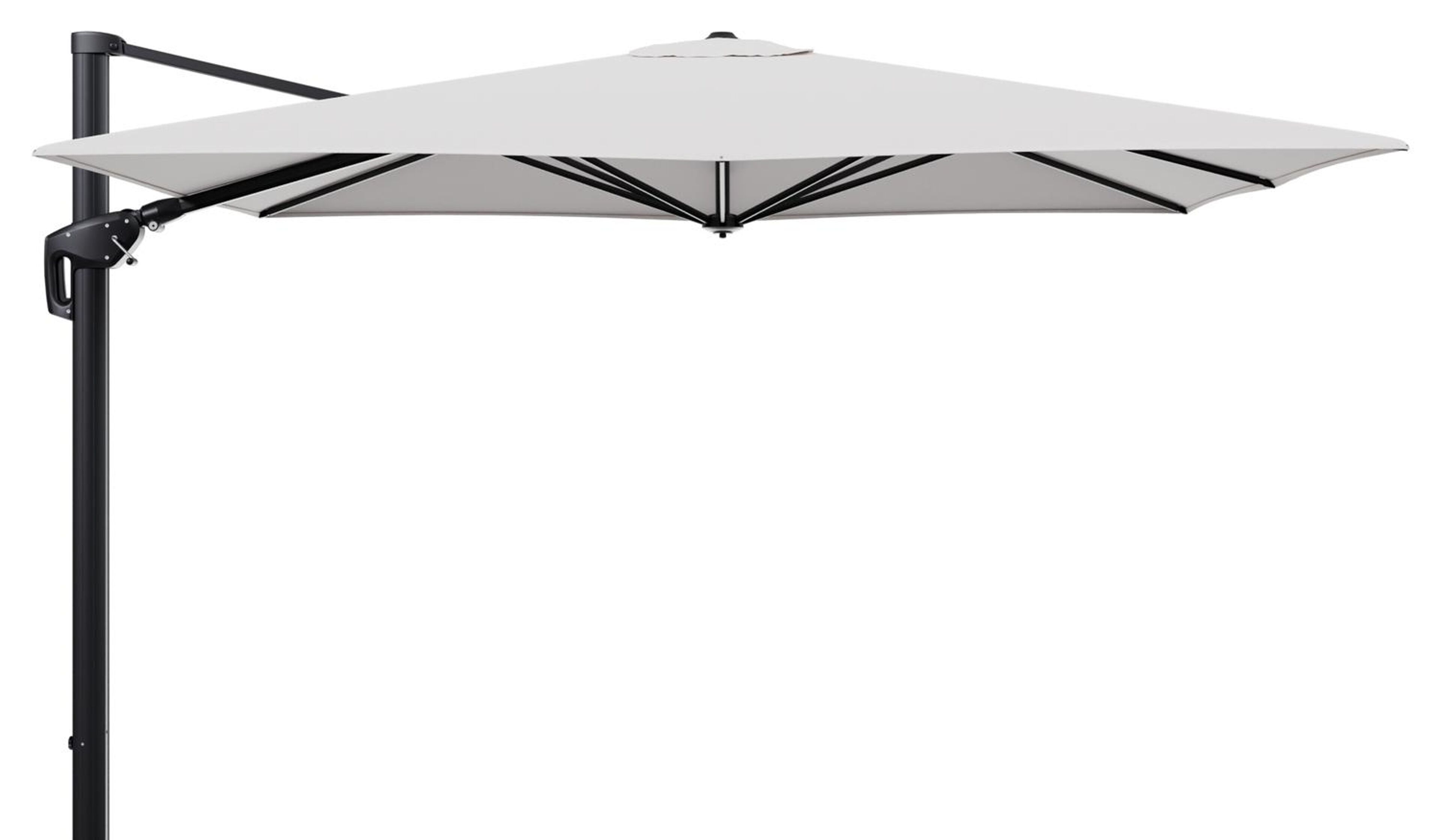 Minore zweefparasol tiltfunctie in zwart aluminium en parasoldoek in All Weather Solica Ego Eggshell  - L1 280 x L2: 370 cm (zonder voet) (zonder voet)
