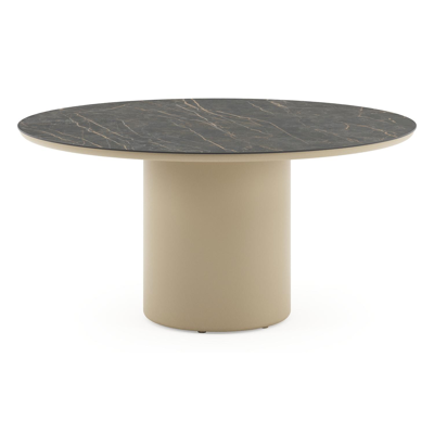 Amico tuintafel rond in beige aluminium en volkeramiek Black Obsession - Dia. 148 x H 73.5 cm