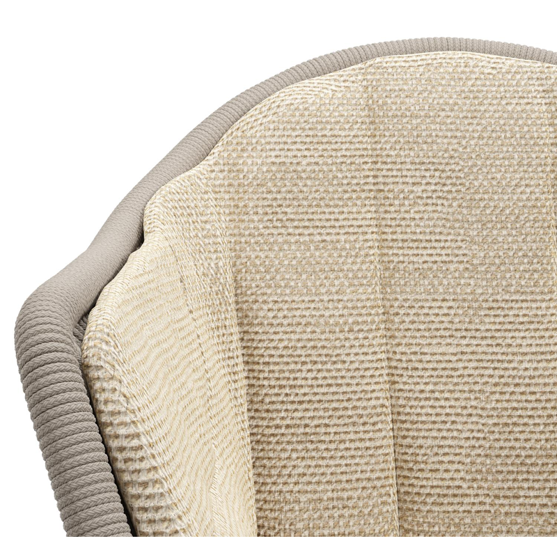 Chaise de jardin Pagino en aluminium blanc et corde ronde tissée verticalement beige avec coussin en All Weather Cosytica Althea Camel