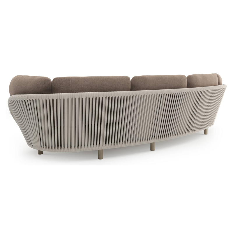 Lupino loungebank in beige aluminium en beige verticaal geweven luxe vlakke brede rope met savane earth all weather sunbrella® luxe kussen