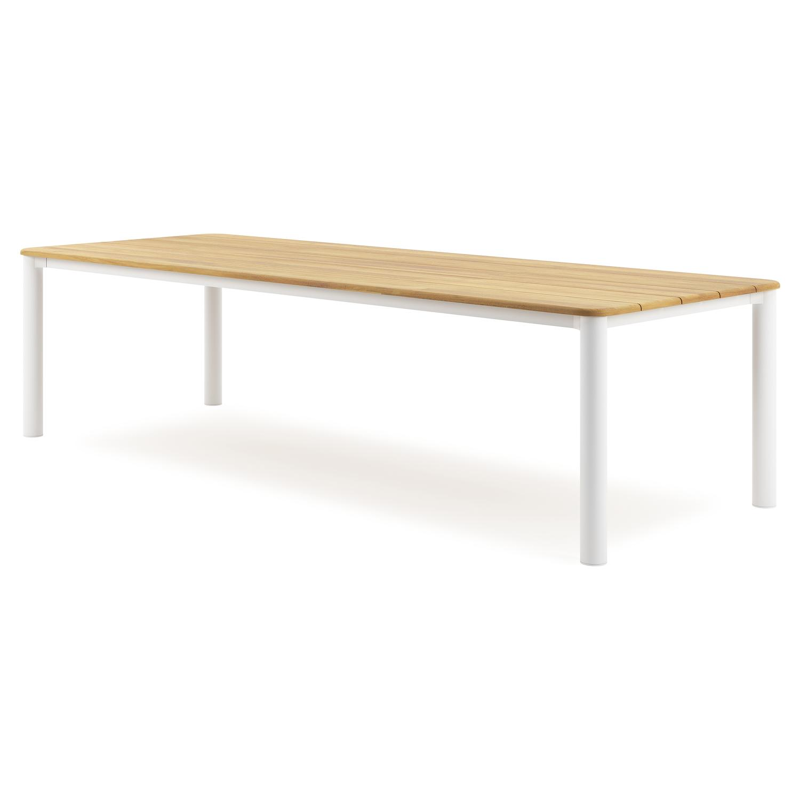 Orso tuintafel rechthoekig afgerond in wit aluminium en teak - L 290 x B 110 x H 73.5 cm
