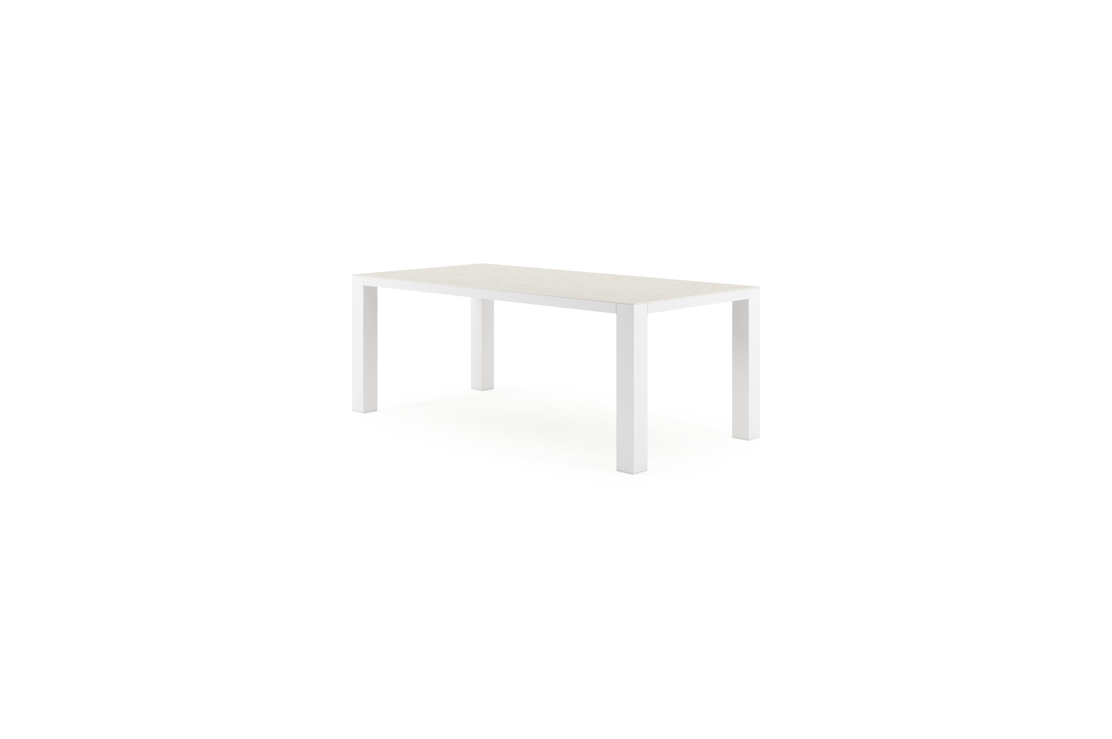 Nano tuintafel in wit aluminium en volkeramiek shilin - L 200 x B 100 x H 75 cm