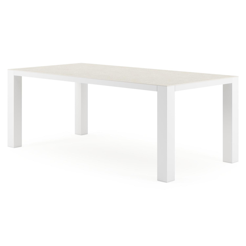 Nano tuintafel in wit aluminium en volkeramiek shilin - L 200 x B 100 x H 75 cm