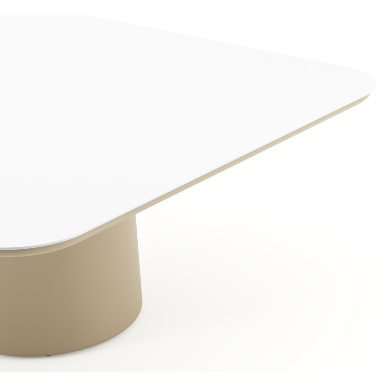 Amico low dining tuintafel afgerond vierkant in beige aluminium en volkeramiek Arctic White - L 148 x B 148 x H 61 cm