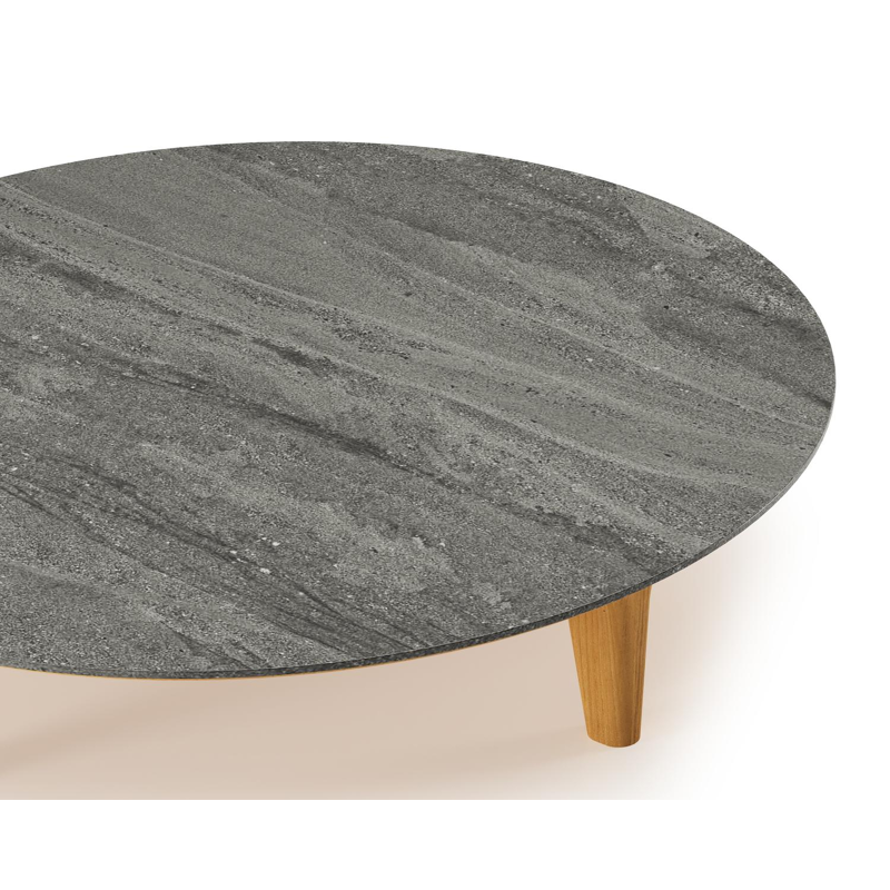 Table de basse Bomero en teck et céramique plein Aspen Grey - Diam. 85 x Haut. 20 cm
