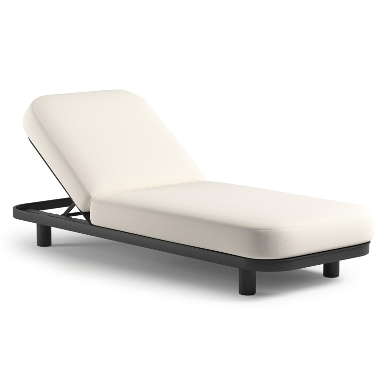 Chaise longue réglable Donato en aluminium noir et coussin en all weather Sunbrella® luxe savane white