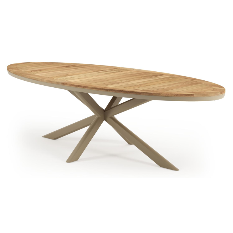 Pamplona tuintafel ovaal in beige aluminium en teak - L 267.2 x B 115 x H 73 cm