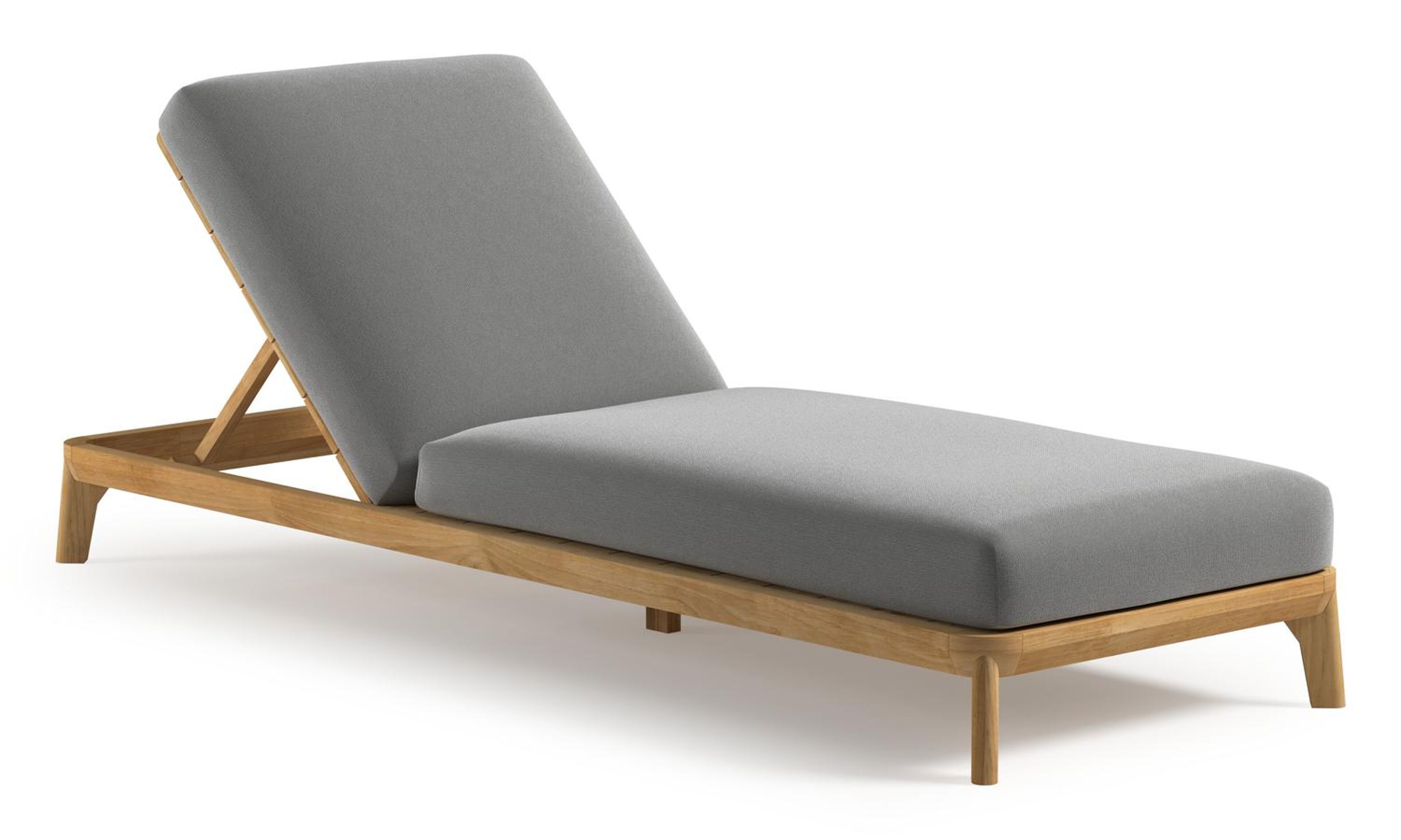 Orso verstelbaar ligbed in teak met savane grey all weather Sunbrella® luxe kussen