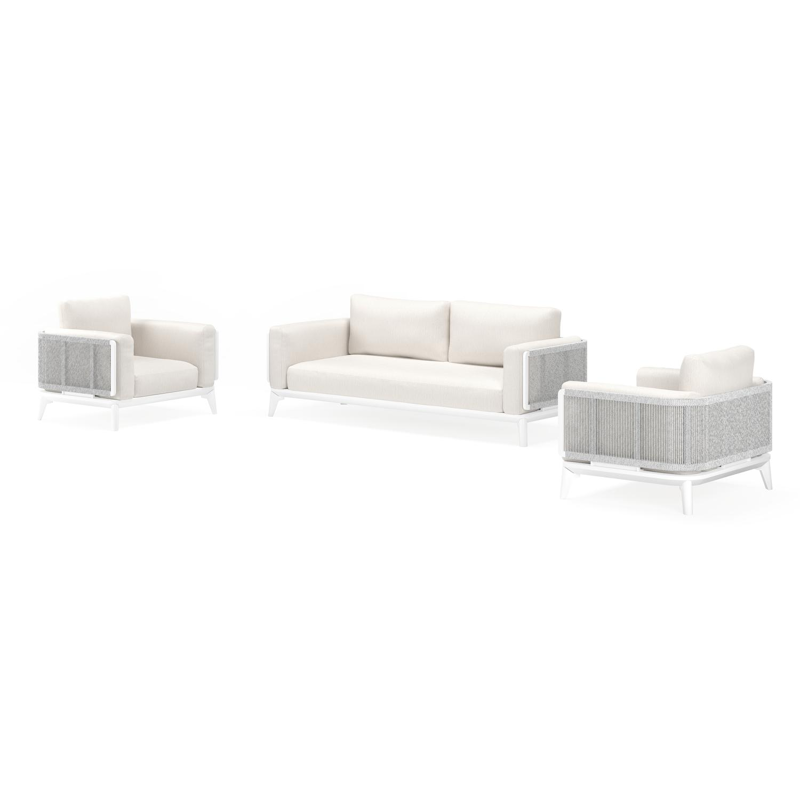 Mosa loungeset in wit aluminium en wit-grijs gedraaide ronde wicker met sand weather+ softtouch kussens