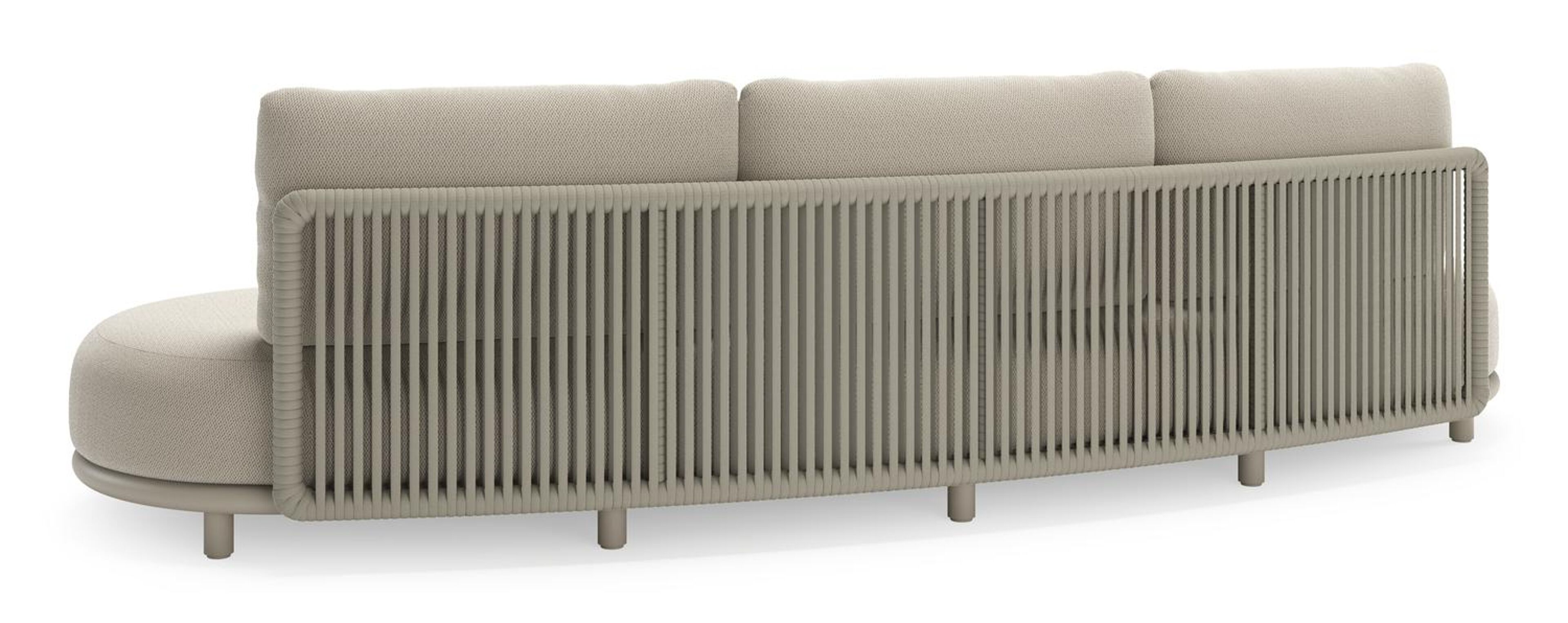 Lomano loungeset in beige aluminium en beige verticaal geweven luxe vlakke rope met Lopi Marble all weather sunbrellaÂ® luxe