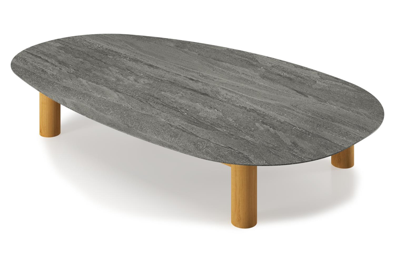 Donato - Organo loungetafel organisch in teak en volkeramiek Aspen Grey - L 151 x B 90 x H 25 cm