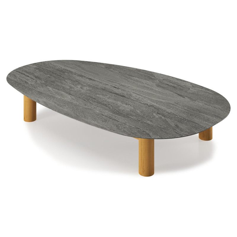 Donato - Organo loungetafel organisch in teak en volkeramiek Aspen Grey - L 151 x B 90 x H 25 cm