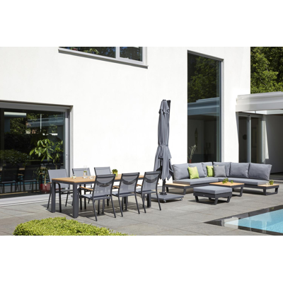 Modica lounge poef in zwart aluminium met grijs textilene kussen