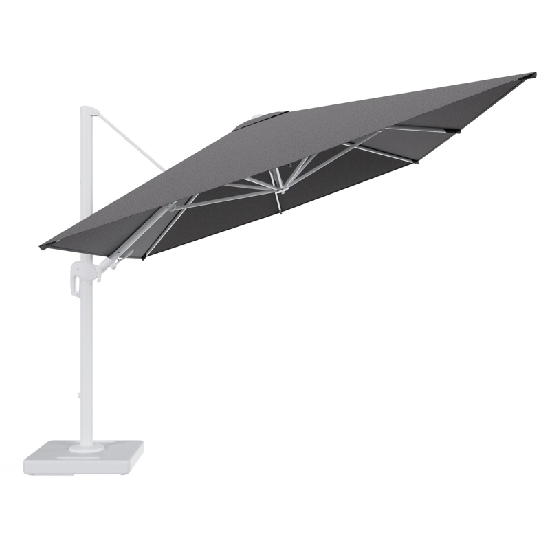 Parasol pendant Rufina avec fonction tilt en aluminium blanc et toile de parasol en All Weather Solica Firenze Tunder - Lg.1 400 x Lg.2 300 cm avec pied de parasol Lapido 160 kg