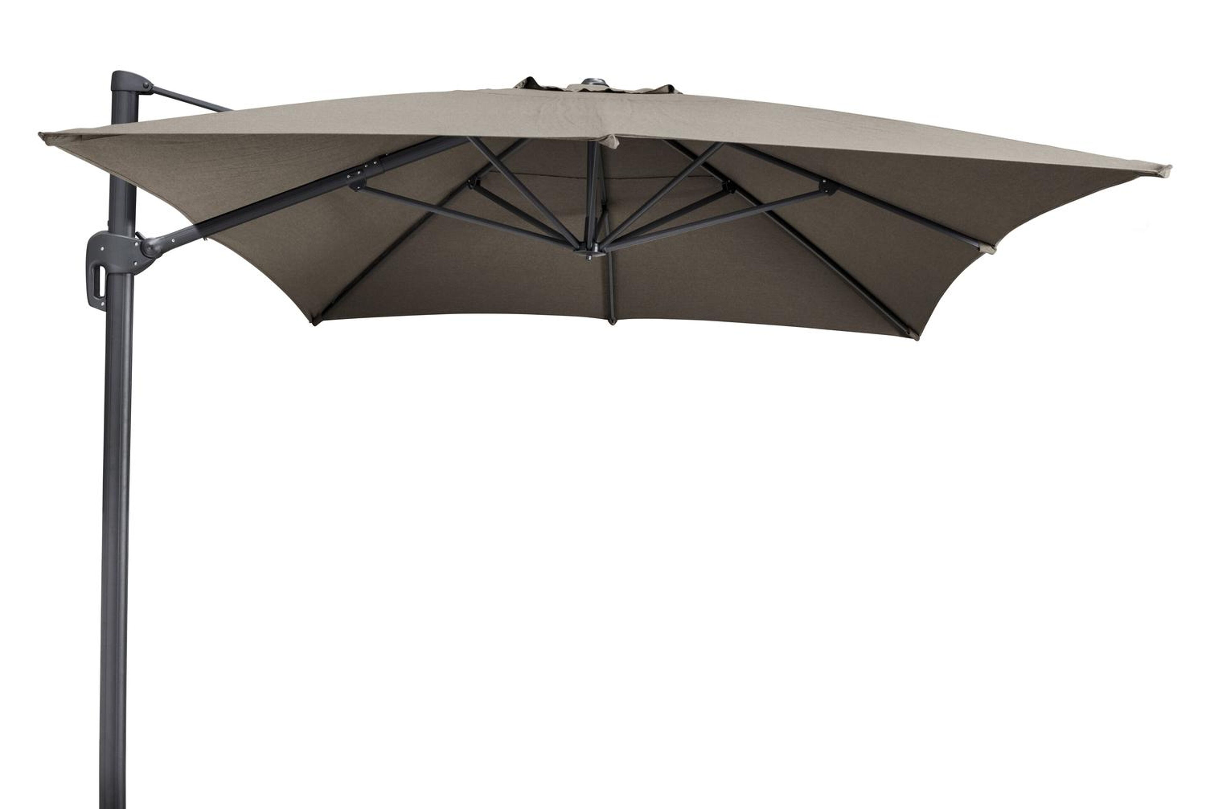 Parasol pendant Rufina en aluminium noir avec toile de parasol en all weather sunbrella® luxe natte heather grey - Larg1 400 x Larg2 300 cm (sans pied de parasol)
