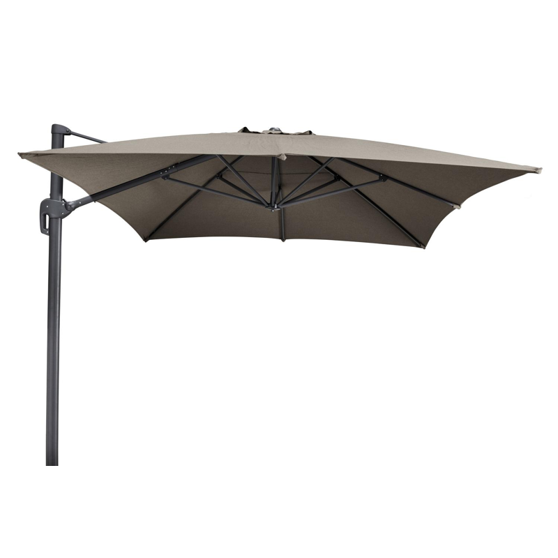 Parasol pendant Rufina en aluminium noir avec toile de parasol en all weather sunbrella® luxe natte heather grey - Larg1 400 x Larg2 300 cm (sans pied de parasol)