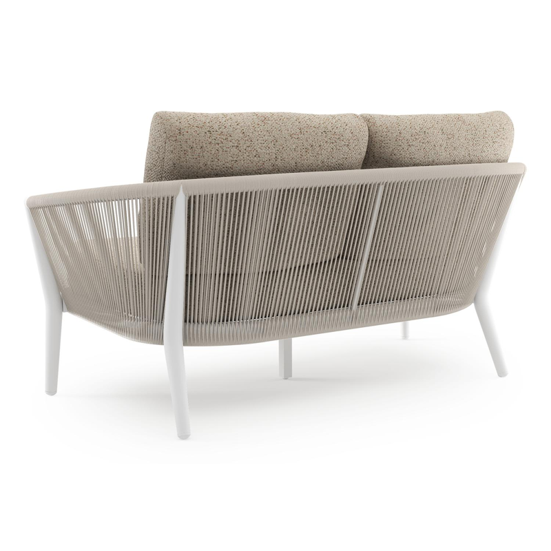 Orso loungebank in wit aluminium en beige verticaal geweven ronde rope met Bora Jungle all weather cosytica kussen