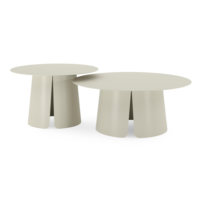 Avila loungetafels in beige aluminium - Dia. 90 x H 36 cm, Dia. 70 x H 42 cm
