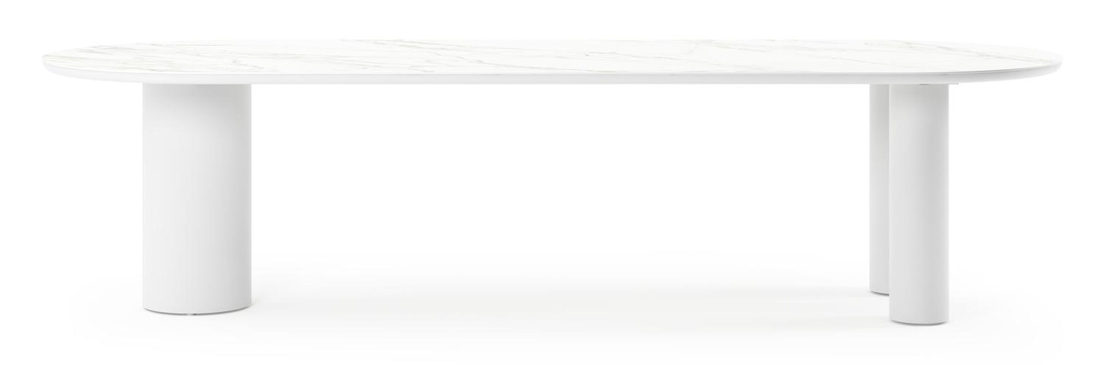 Organo tuintafel ovaal in wit aluminium en volkeramiek  calacatta - L 300 x B 110 x H 74 cm