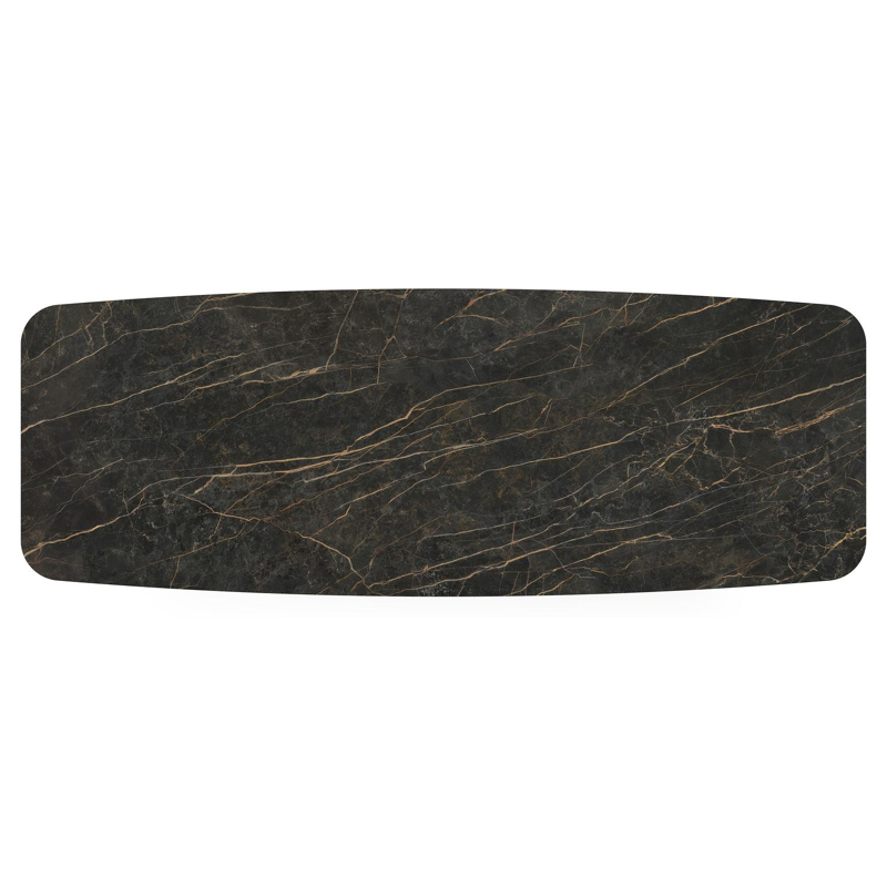 Pagino tuintafel bootvorm in beige aluminium en volkeramiek Black Obsession - L 315 x B 115 x H 73 cm