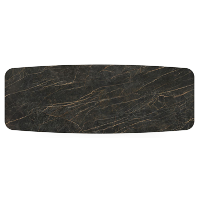 Table de jardin Pagino forme de bateau en aluminium beige et céramique pleine Black Obsession - Lg. 315 x Lrg. 115 x Haut. 73 cm