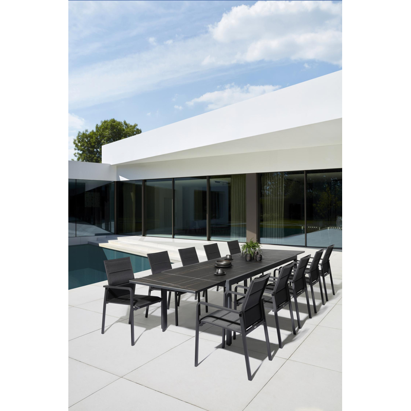 Como (Finato) verlengbare tuintafel in zwart aluminium en volkeramiek zwart - L 240/360 x B 107 x H 76 cm