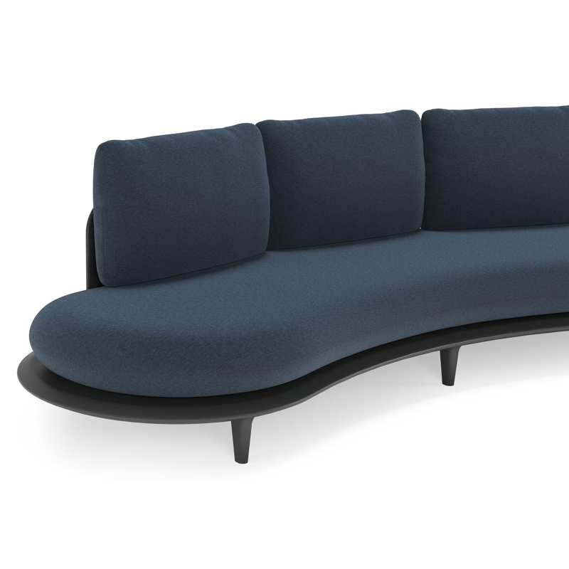 Bomero loungeset in zwart aluminium met heritage indigo all weather sunbrella® luxe kussen