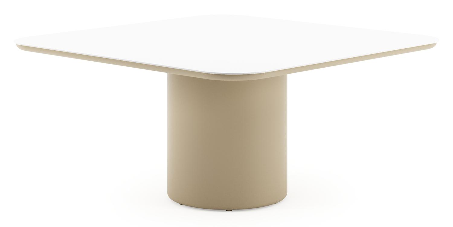 Amico tuintafel afgerond vierkant in beige aluminium en volkeramiek Arctic White - L 148 x B 148 x H 73.5 cm