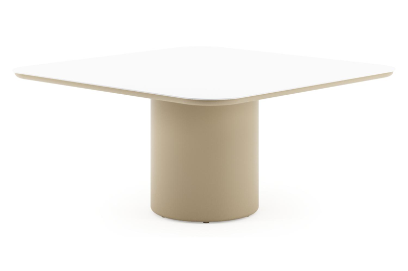 Amico tuintafel afgerond vierkant in beige aluminium en volkeramiek Arctic White - L 148 x B 148 x H 73.5 cm