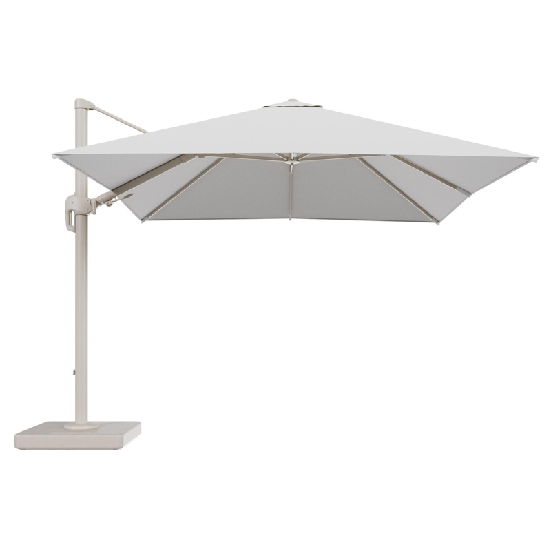 Parasol pendant Rufina avec fonction tilt en aluminium beige et toile de parasol en All Weather Solica Ego Birch - Lg.1 300 x Lg.2 300 cm avec pied de parasol Lapido 160 kg