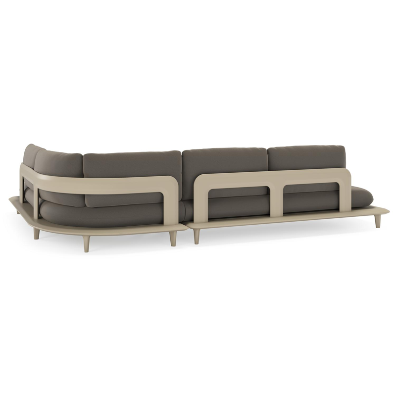 Bomero loungehoek in beige aluminium met natte carbon beige all weather sunbrella® luxe kussen